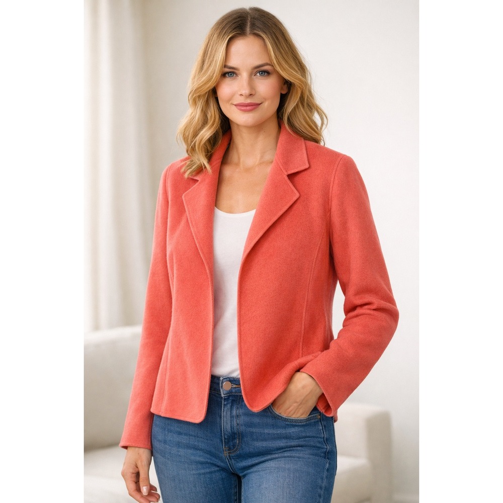 Ellen‎ Tracy Linda Allard Coral 100% Wool Blazer Korea Sz 8 Vintage
